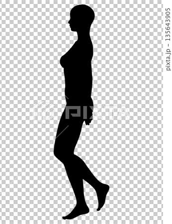 正しい姿勢で立っている女性のシルエット 全身横向き モノクロ 正しい姿勢で立っている女性のシルエット 全身横向き モノクロ 135643905