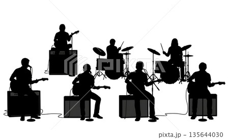 Black Solid Singer Sitting Amplifier Silhouettes Set of Six on White Background Black Solid Singer Sitting Amplifier Silhouettes Set of Six on White Background 135644030