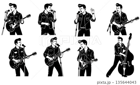 Black Solid Singer Pompadour Hair Silhouettes...のイラスト素材 [135644043] - PIXTA