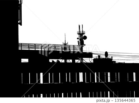 Bold black and white stencil style urban apartment block silhouette with graphic windows on the transparent background Bold black and white stencil style urban apartment block silhouette with graphic windows on the transparent background 135644365