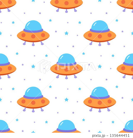 cartoon spaceship seamless pattern 135644451