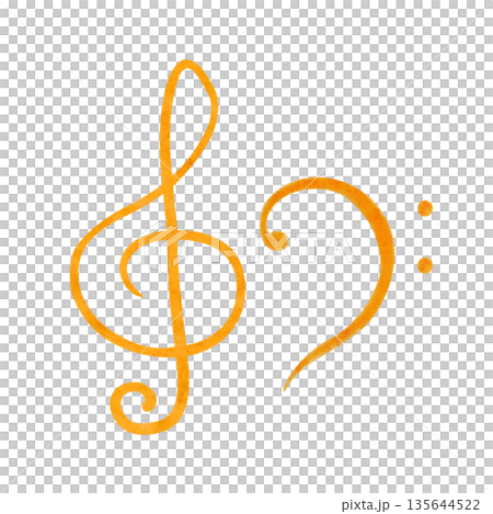 Bass clef, treble clef musical symbols hand-painted watercolor isolated on white background. Low, high register music notation ideal for music education, theory materials, sheet design, posters, logos Bass clef, treble clef musical symbols hand-painted watercolor isolated on white background. Low, high register music notation ideal for music education, theory materials, sheet design, posters, logos 135644522