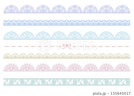 カラフルなレース風ライン　イラスト素材セット 135645017