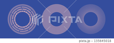 Concentric line radial circles, frames, suns, boho mirror. Abstract bohemian shapes. Cute geometric vector design. 135645018