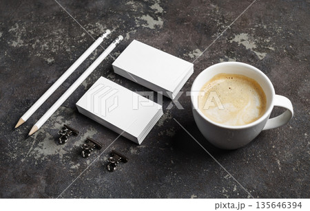 Blank stationery and coffee cup 135646394