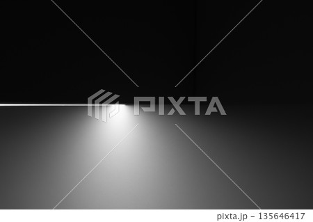A stark, minimalist scene features a thin light line 135646417