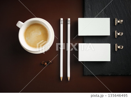 Blank stationery and coffee cup 135646495