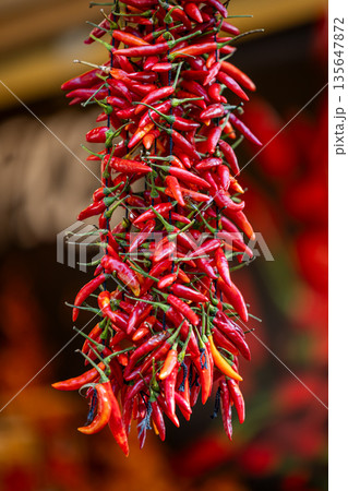 Red cayenne chili peppers for decoration Red cayenne chili peppers for decoration 135647872