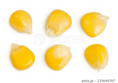 corn seeds isolated on white background. Top view. Flat lay 135648767