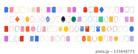 Set of colorful wavy rectangle labels. Bright box tags and caption strips for product callouts, price stickers and text Set of colorful wavy rectangle labels. Bright box tags and caption strips for product callouts, price stickers and text 135648773