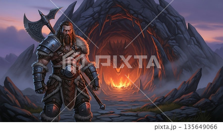 knight in armor with sword against dark background 135649066