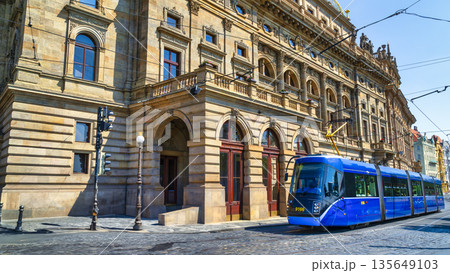 Blue tram in Prague 135649103