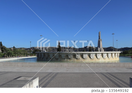 Empire Square Fountain with Monument to the Discoveries in Lisbon, Portugal 135649192
