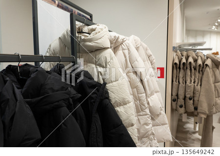 Winter Coats on Display in Clothing Store Winter Coats on Display in Clothing Store 135649242