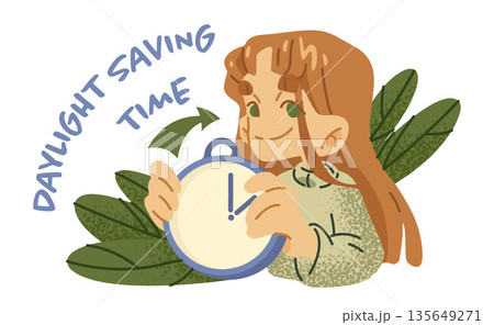 Girl Adjusting Clock For Daylight 135649271