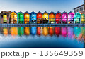 水辺のカラフルな街並みのイラスト 135649359