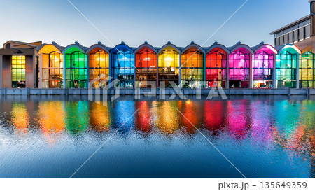 水辺のカラフルな街並みのイラスト 135649359