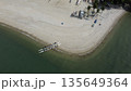 Drone photo of people with canoe on tropical beach in Angra dos Reis 135649364