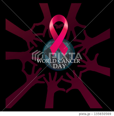 World Cancer Day banner. Hand drawn. Not AI, vector illustration. World Cancer Day banner. Hand drawn. Not AI, vector illustration. 135650569