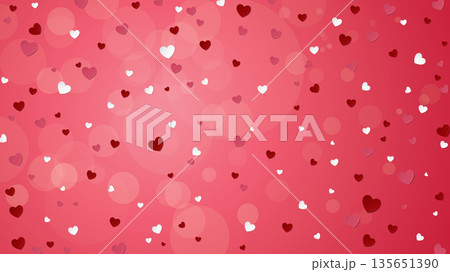 Soft bokeh on blurred strawberry pink background with heart confetti rained down. 135651390