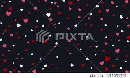 Many heart confetti rained down on black background 135651391