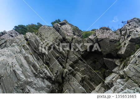 大歩危の背斜構造の岩肌 135651665