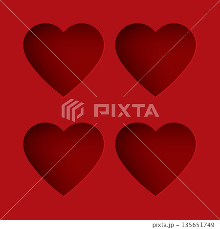 Abstract four of 3 dimension heart frame paper cut on red background with blank space. Valentine's day greeting card template. 135651749