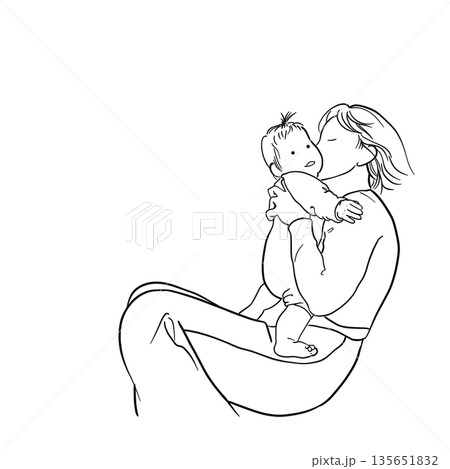 だーいすきな親子の線画｜Loving parent and child line art 135651832