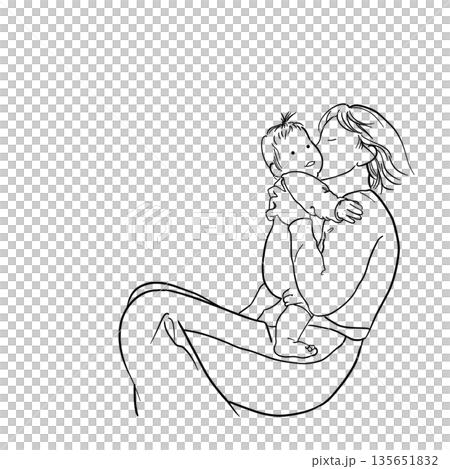 だーいすきな親子の線画｜Loving parent and child line art 135651832