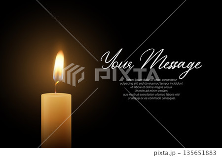 Candle Light, Vector Illustration with Burning Flame on Dark Background. Memorial and Sympathy Horizontal Card Template. Spiritual, Calm Design For Remembrance, Meditation, Condolence and Invitation Candle Light, Vector Illustration with Burning Flame on Dark Background. Memorial and Sympathy Horizontal Card Template. Spiritual, Calm Design For Remembrance, Meditation, Condolence and Invitation 135651883