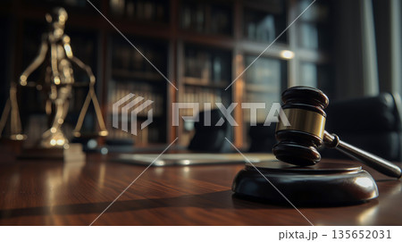 ガベルと天秤が示す法律の重み 135652031