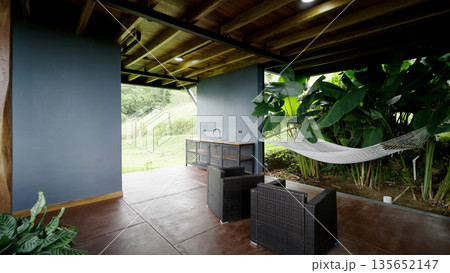 Eco lodge living room and terrace in costa rica Eco lodge living room and terrace in costa rica 135652147