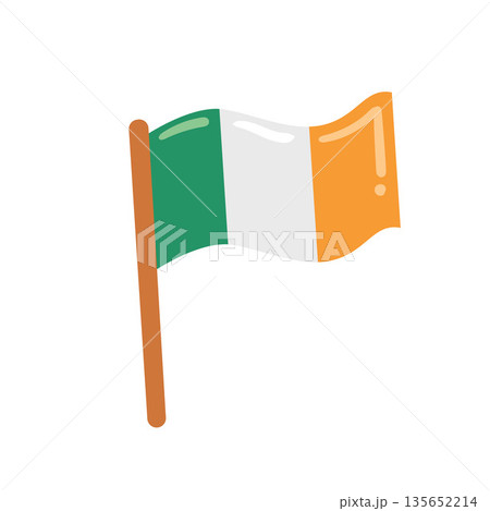 Irish flag illustration in bright flat style. Perfect for Saint Patricks Day designs, posters, educational projects and festive decorations. 135652214