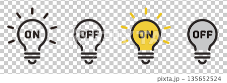 電球アイコン。ONとOFF。節電、省エネ、電気代のアイコン。 電球アイコン。ONとOFF。節電、省エネ、電気代のアイコン。 135652524