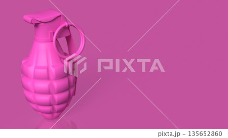 Pink Hand Grenade on Minimal Background Concept of Pop Art Danger 3d render. 135652860