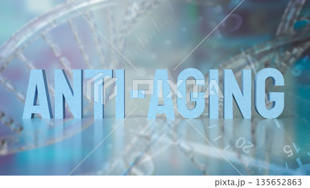 Anti Aging Science Concept with DNA, Time, and Advanced Biotechnology 3d render. 135652863