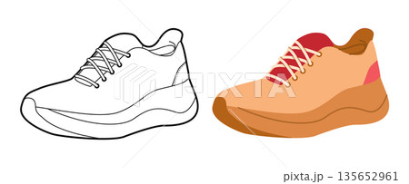 Woman running sneaker shoe flat plus line set. Trendy chunky sport footwear for capsule wardrobe, street fashion,. 135652961