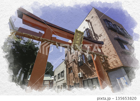水彩画風 岩屋 恵比須神社 鳥居 兵庫県淡路市 水彩画風 岩屋 恵比須神社 鳥居 兵庫県淡路市 135653820