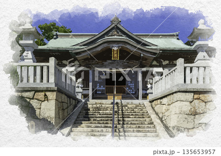 水彩画風 岩屋神社 拝殿 兵庫県淡路市 水彩画風 岩屋神社 拝殿 兵庫県淡路市 135653957
