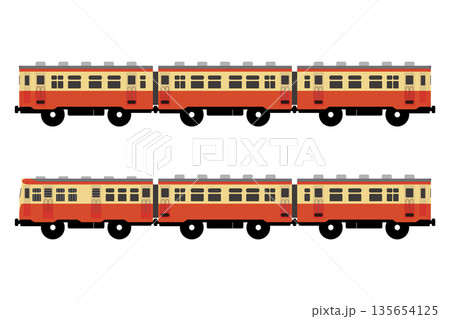 おもちゃ風の気動車をつなげたイラスト おもちゃ風の気動車をつなげたイラスト 135654125