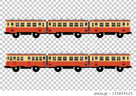おもちゃ風の気動車をつなげたイラスト おもちゃ風の気動車をつなげたイラスト 135654125