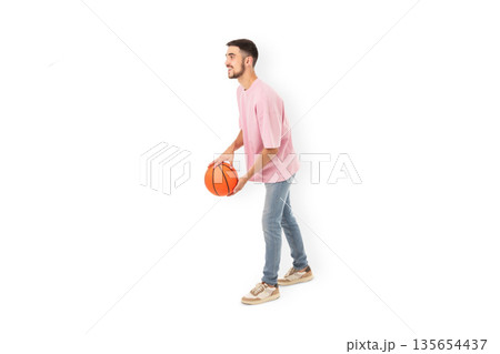Man prepares to shoot a basketball, isolated, PNG Man prepares to shoot a basketball, isolated, PNG 135654437