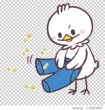 Illustration of a white bird brushing pollen off clothes 135655005