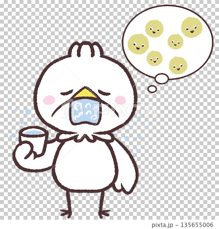 一隻白鳥漱口以沖洗掉花粉的插圖 一隻白鳥漱口以沖洗掉花粉的插圖 135655006