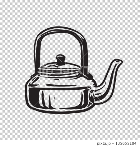 Hand drawn kettle with steam vintage metal teapot Hand drawn kettle with steam vintage metal teapot 135655184