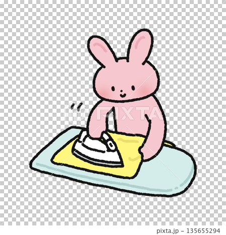 アイロンがけをするウサギ アイロンがけをするウサギ 135655294