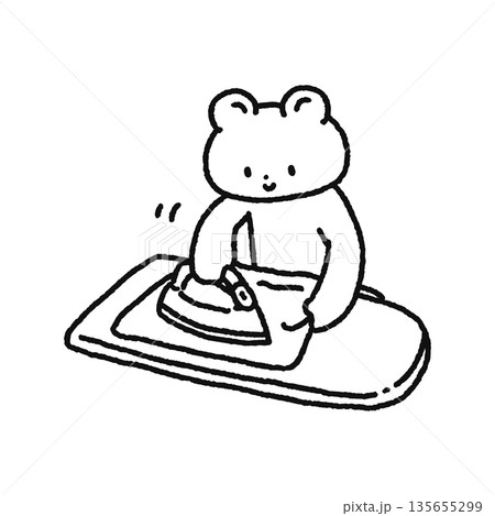 アイロンがけをするクマ　線画 135655299