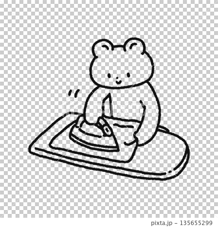 アイロンがけをするクマ　線画 135655299