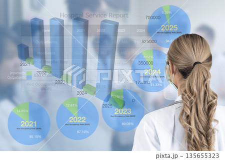 Female doctor stand on her back watching something. Female doctor stand on her back watching something. 135655323