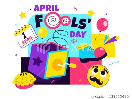 Happy April Fools Day Celebration Illustration Featuring A Jester Hat And Surprise Box To Trick People In Flat Cartoon Holiday Style Background 135655450